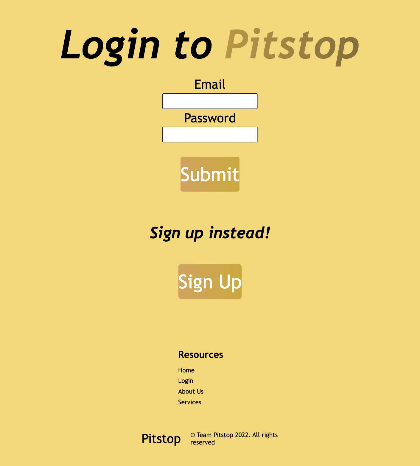 Pitstop Login Screen